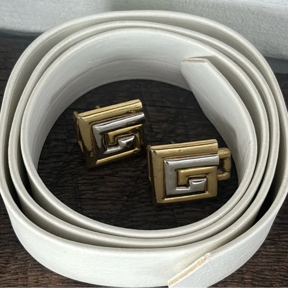 VTG Mimi Di N Gold/Silver Belt Buckles Interlock 36”White Belt 1983 Fashion VTG Mimi Di N Gold/Silver Belt Buckles Interlock 36”White  main image 2
